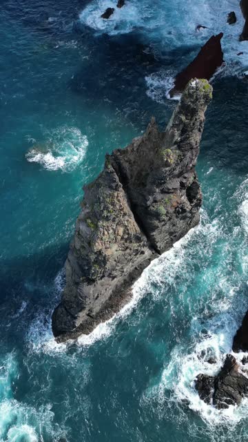 Illheus da rib rock formations on the cliff coast of ribeira da janela, madeira, portugal