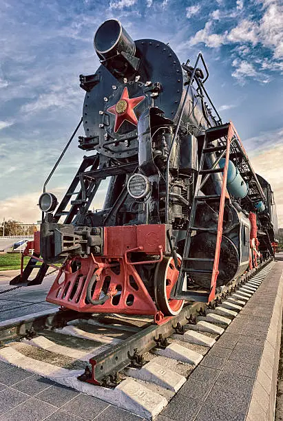 Old steam locomotive with the red star