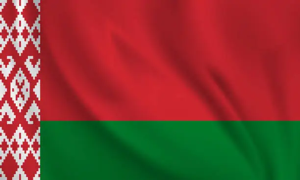 Vector illustration of Waving flag of Belarus blowing in the wind. Full page flying flag