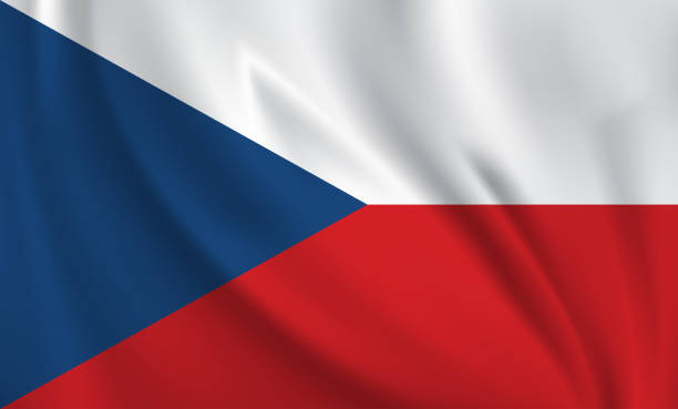 istock Waving flag of Czech Republic blowing in the wind. Full page flying flag 1569501616