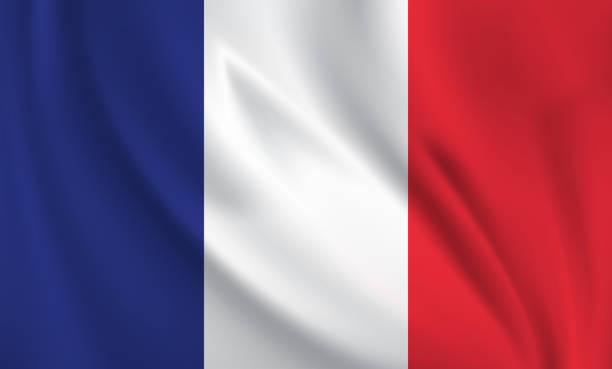wehende flagge frankreichs, die im wind weht. ganzseitige fliegende flagge - französische flagge stock-grafiken, -clipart, -cartoons und -symbole