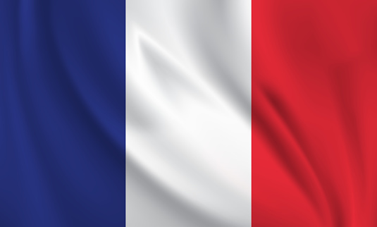Waving flag of France blowing in the wind. Full page flying flag. Vector realistic illustration EPS10