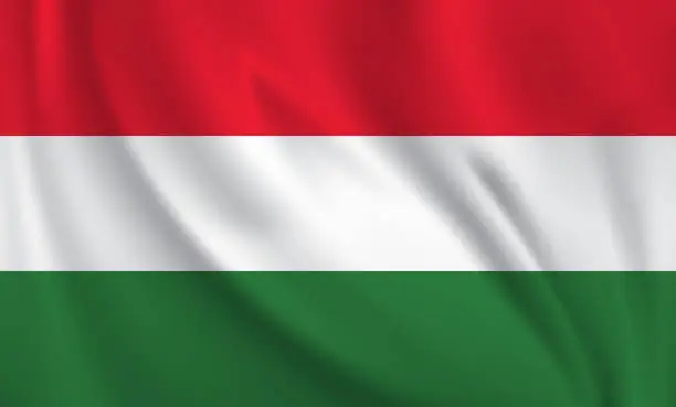 Vector illustration of Waving flag of Hungary blowing in the wind. Full page flying flag