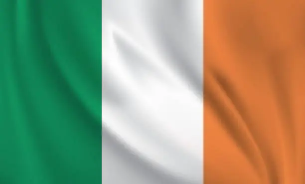 Vector illustration of Waving flag of Ireland blowing in the wind. Full page flying flag