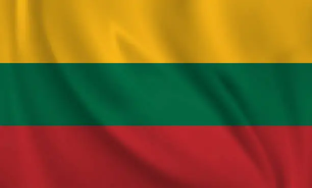 Vector illustration of Waving flag of Lithuania blowing in the wind. Full page flying flag