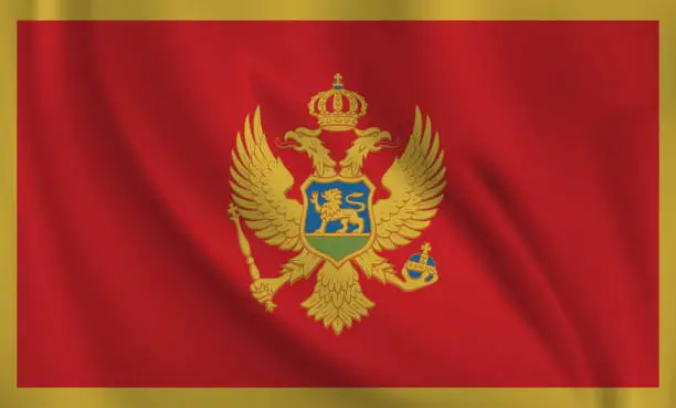 Vector illustration of Waving flag of Montenegro blowing in the wind. Full page flying flag