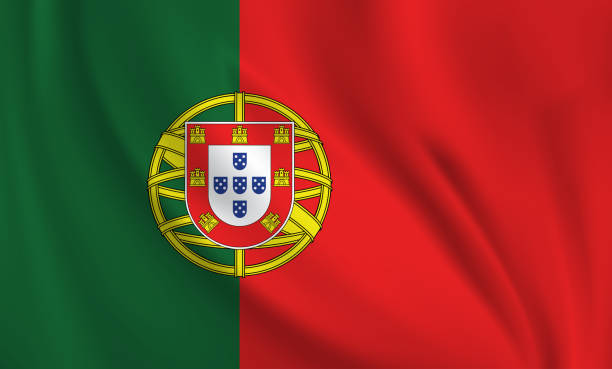 Waving flag of Portugal blowing in the wind. Full page flying flag. Vector realistic illustration EPS10
