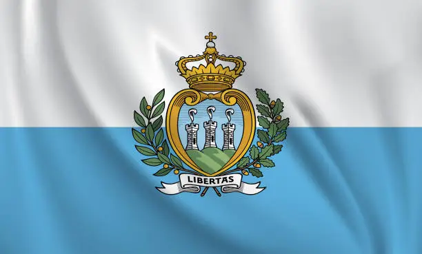 Vector illustration of Waving flag of San Marino blowing in the wind. Full page flying flag