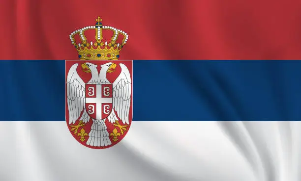 Vector illustration of Waving flag of Serbia blowing in the wind. Full page flying flag