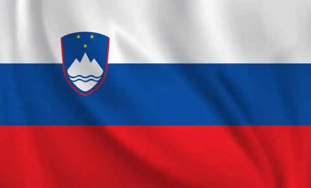 Vector illustration of Waving flag of Slovenia blowing in the wind. Full page flying flag