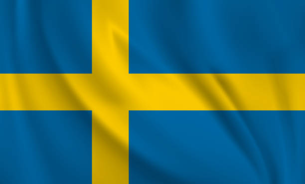 istock Waving flag of Sweden blowing in the wind. Full page flying flag 1569505476
