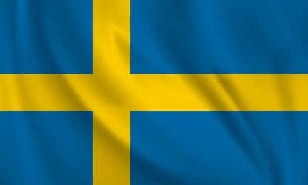 Vector illustration of Waving flag of Sweden blowing in the wind. Full page flying flag