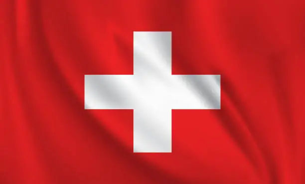 Vector illustration of Waving flag of Switzerland blowing in the wind. Full page flying flag