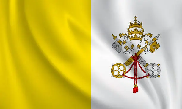 Vector illustration of Waving flag of Vatican City blowing in the wind. Full page flying flag