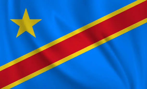 Vector illustration of Waving flag of Democratic Republic of the Congo blowing in the wind. Full page flying flag