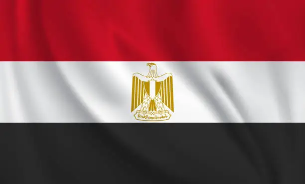 Vector illustration of Waving flag of Egypt blowing in the wind. Full page flying flag