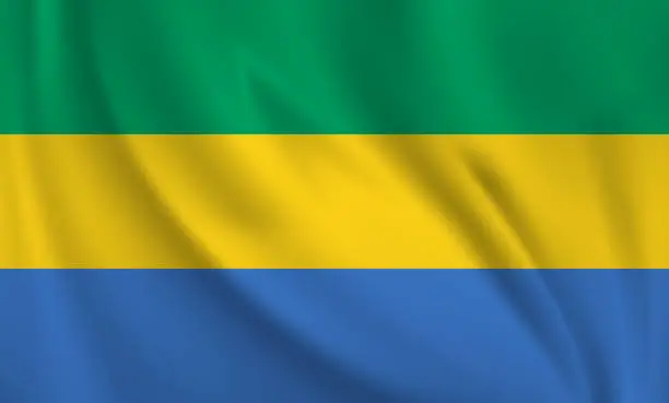 Vector illustration of Waving flag of Gabon blowing in the wind. Full page flying flag