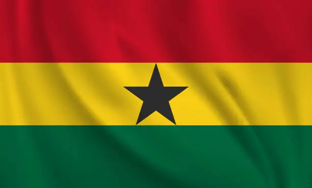 Vector illustration of Waving flag of Ghana blowing in the wind. Full page flying flag