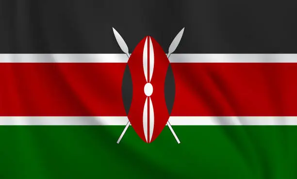 Vector illustration of Waving flag of Kenya blowing in the wind. Full page flying flag