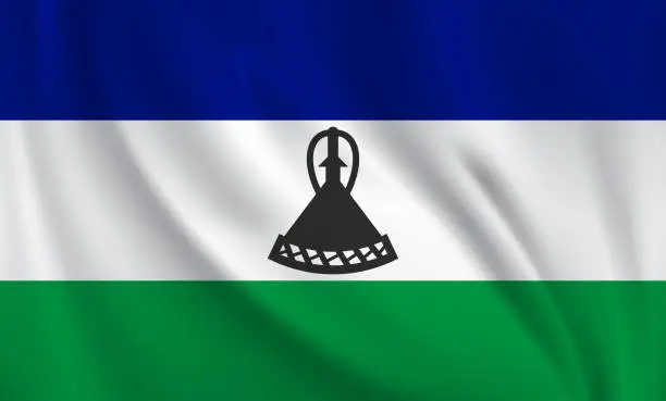 Vector illustration of Waving flag of Lesotho blowing in the wind. Full page flying flag