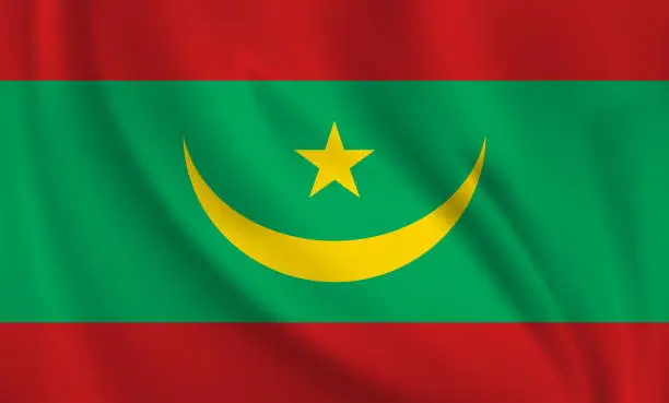 Vector illustration of Waving flag of Mauritania blowing in the wind. Full page flying flag