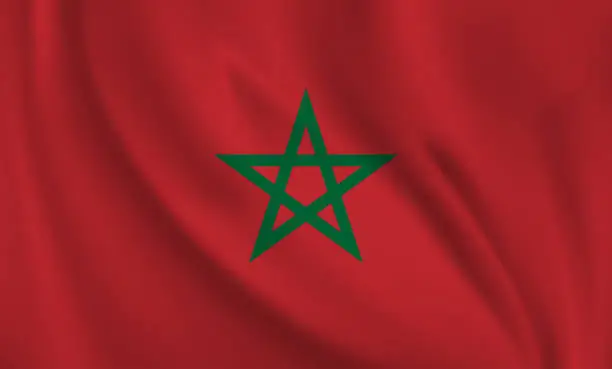 Vector illustration of Waving flag of Morocco blowing in the wind. Full page flying flag