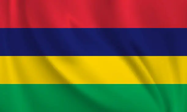 Vector illustration of Waving flag of Mauritius blowing in the wind. Full page flying flag