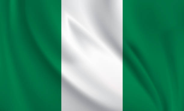 развевается флаг нигерии, развевается на ветру. развевающийся флаг на всю страницу - nigerian flag nigerian culture three dimensional shape nigeria stock illustrations