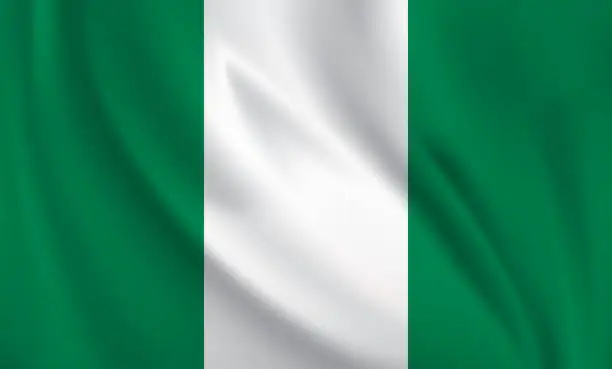 Vector illustration of Waving flag of Nigeria blowing in the wind. Full page flying flag