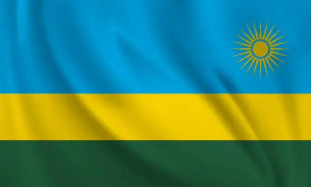 Vector illustration of Waving flag of Rwanda blowing in the wind. Full page flying flag