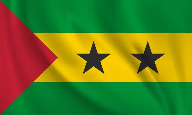 Vector illustration of Waving flag of Sao Tome and Principe blowing in the wind. Full page flying flag