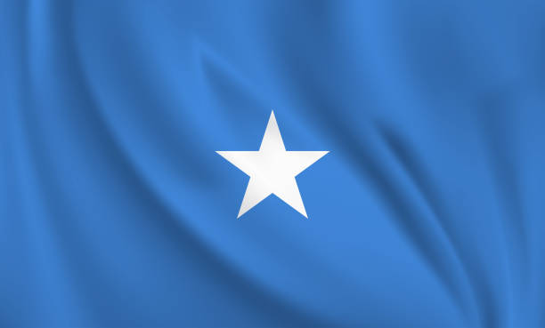 Waving flag of Somalia blowing in the wind. Full page flying flag Waving flag of Somalia blowing in the wind. Full page flying flag. Vector realistic illustration EPS10 somalian flag stock illustrations