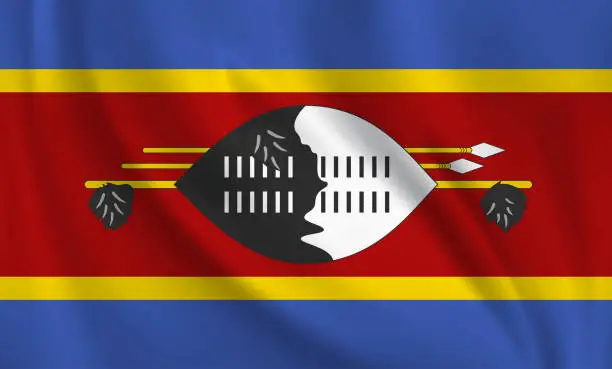 Vector illustration of Waving flag of Swaziland or Eswatini blowing in the wind. Full page flying flag