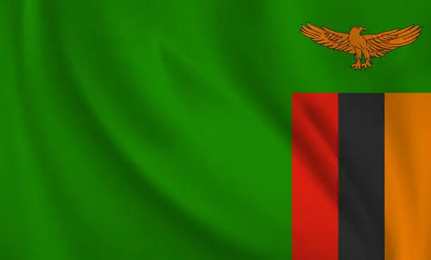 Vector illustration of Waving flag of Zambia blowing in the wind. Full page flying flag