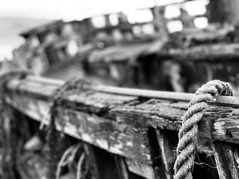 Rope over the side of an abandoned fishing boat