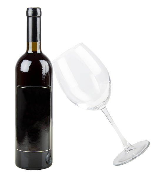 Red wine bottle with glass stock photo