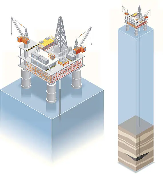 Vector illustration of Isometric, oil drilling platform
