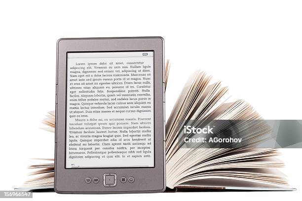 A Digital Ereader Against A Hardback Book Stock Photo - Download Image Now - E-Reader, Book, White Background