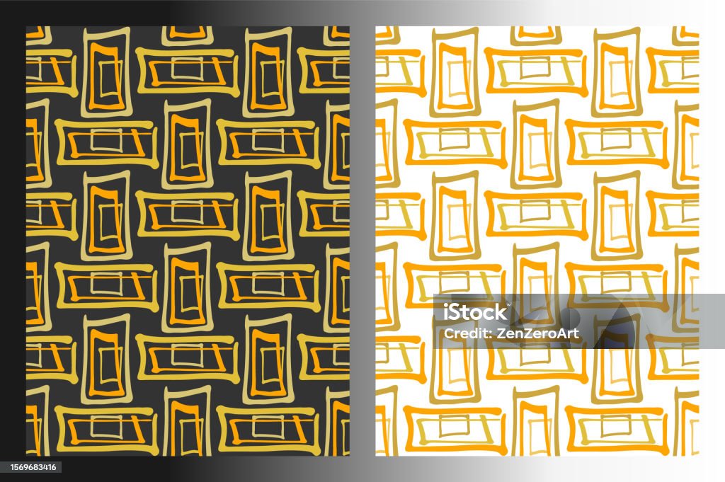 Unique Rectangle Patterns Geometric Rectangle Shape Seamless Patterns Set Of 2 Hand Drawn Ink ...