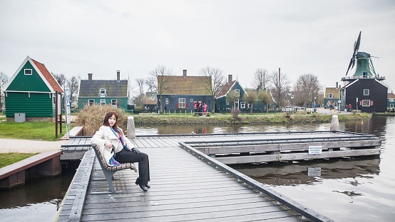 A young women posing in in Volendam, Netherlands