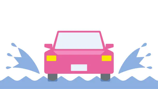 Vector illustration of Illustration depicting a car running with splashes from the front