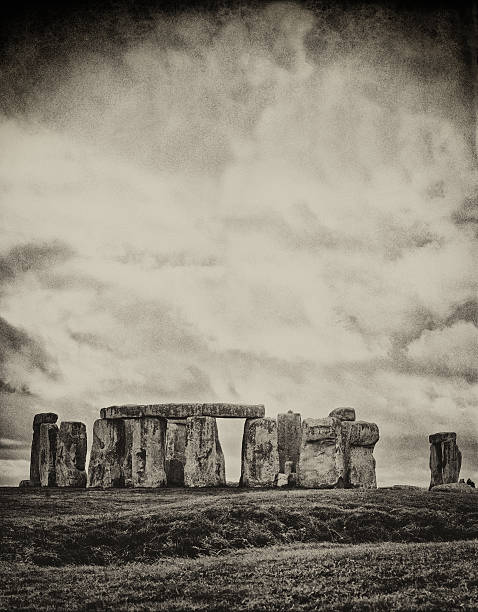 A sepia processed Stonehenge on a moody cloudy day