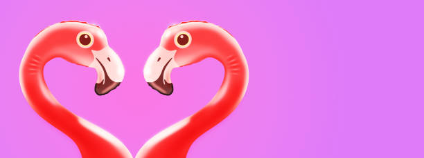 istock Cute loving inflatable flamingos looking at each other 1569771205