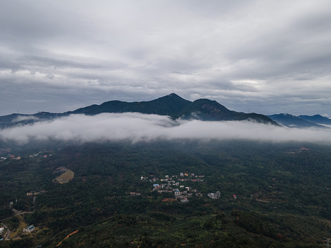 Aerial photography of the misty mountains