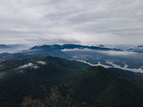 Aerial photography of the misty mountains