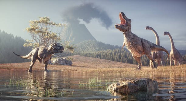 3d render dinosaur. - theropod stockfoto's en -beelden