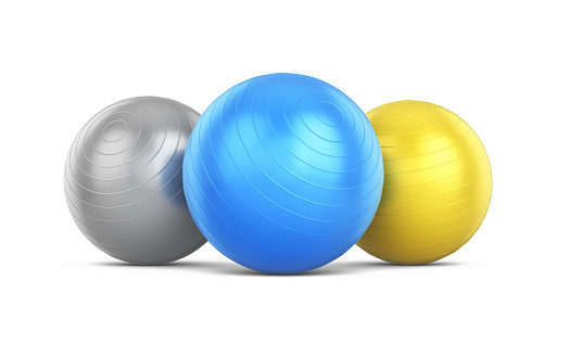 3d Render Pilates BallBlue Gray Yellow, Object + Shadow Clipping Path, Can be used for healthy life, sports, yoga, medical concepts.