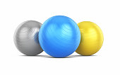 Pilates Ball Blue Gray Yellow, Object + Shadow Clipping Path