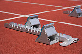 A strating-block on an athletics track