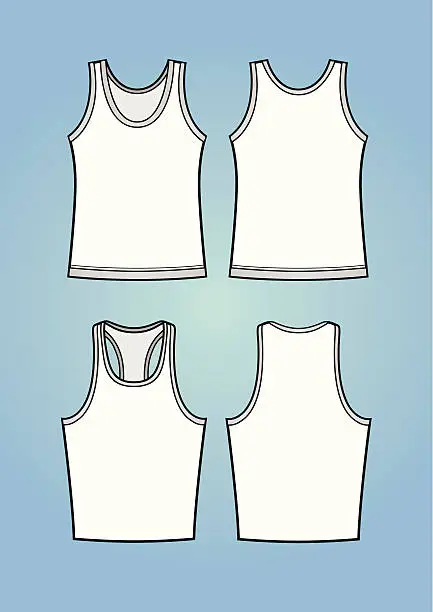 Vector illustration of Men's tanktops/sleeveless shirts (front and back)